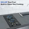 Gas Cooktop 2 Burner Propane Cooktop, 12 Inch LPG/NG Dual Fuel Gas Stove Top, Built-in Tempered Glass Gas Cooktop for Apartment 2