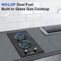 Gas Cooktop 2 Burner Propane Cooktop, 12 Inch LPG/NG Dual Fuel Gas Stove Top, Built-in Tempered Glass Gas Cooktop for Apartment 2