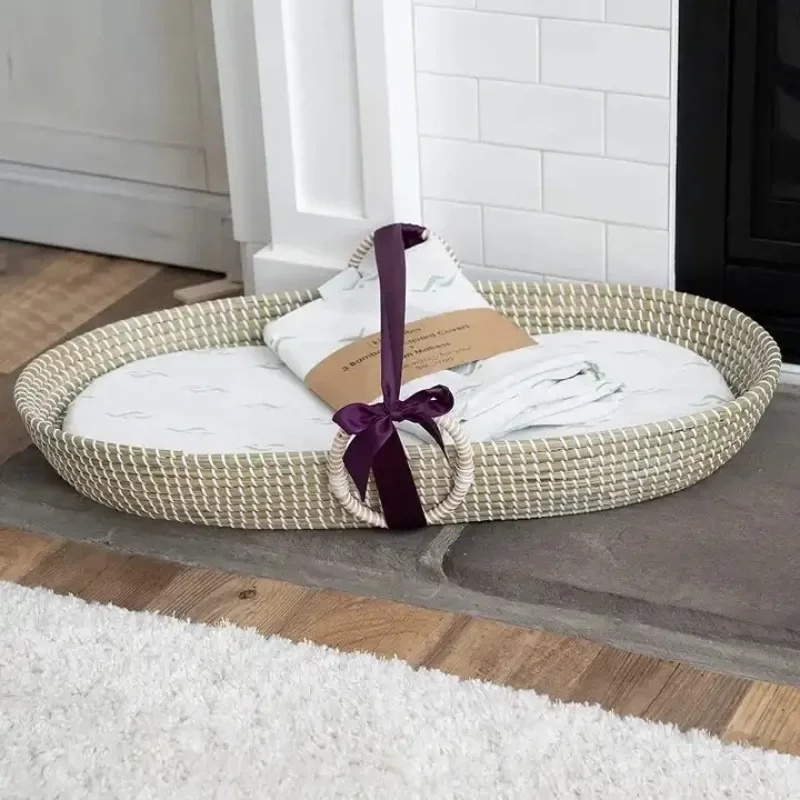 Straw Baby Basket Sleeping Basket Newborn Diaper Changing Tables Handbasket Portable Baby Bed Photo Straw