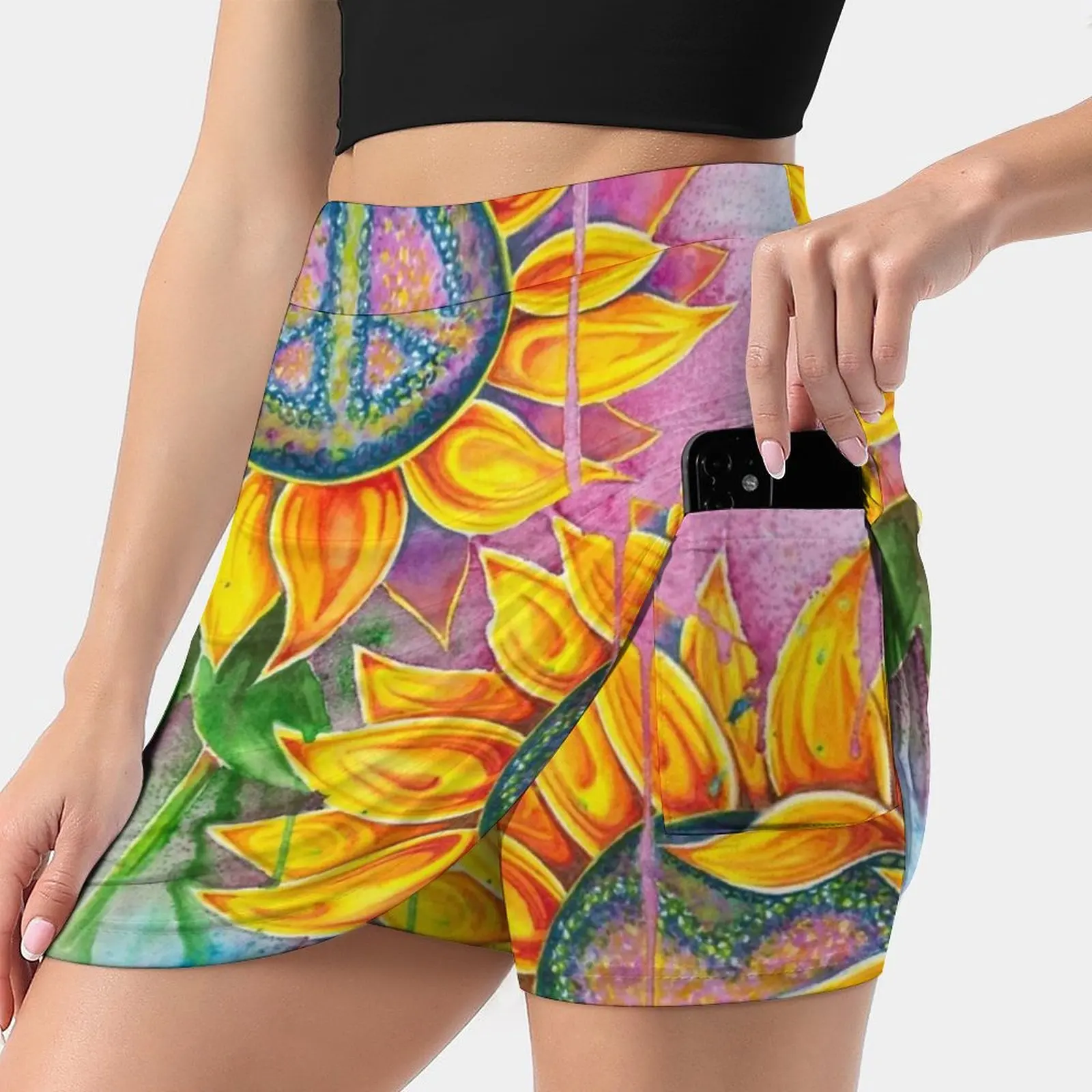 

Peace And Love Sunflowers Women's skirt Aesthetic skirts New Fashion Short Skirts Hippie Art Hippie Hippy Sunflower Sunflowers