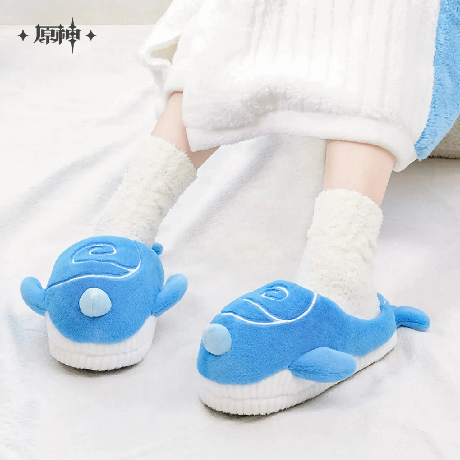 

[Genuine] Anime Game Genshin Impact Tartaglia Sky Whale Theme Cosplay Plush Home Slippers Childe Cute Cartoon Shoes Xmas Gift