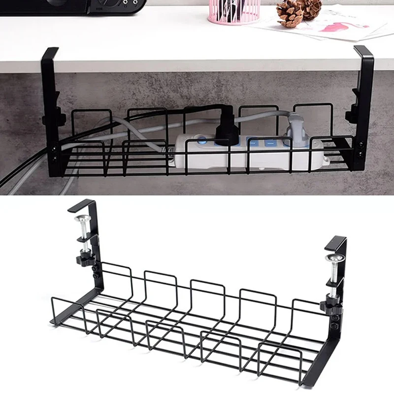 Under Table Storage Rack Metal Cable Management Tray No Drilling Storage Rack Home Study Office Desk Organizing Accessories