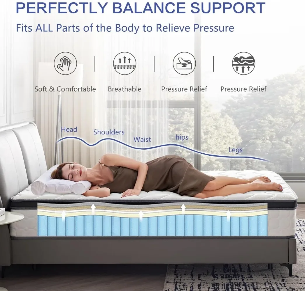 12 Inch Queen Size Hybrid Mattress - Medium Firm, Memory Foam & Pocket Springs, Motion Isolation, Edge Support, Pressure Relief 3