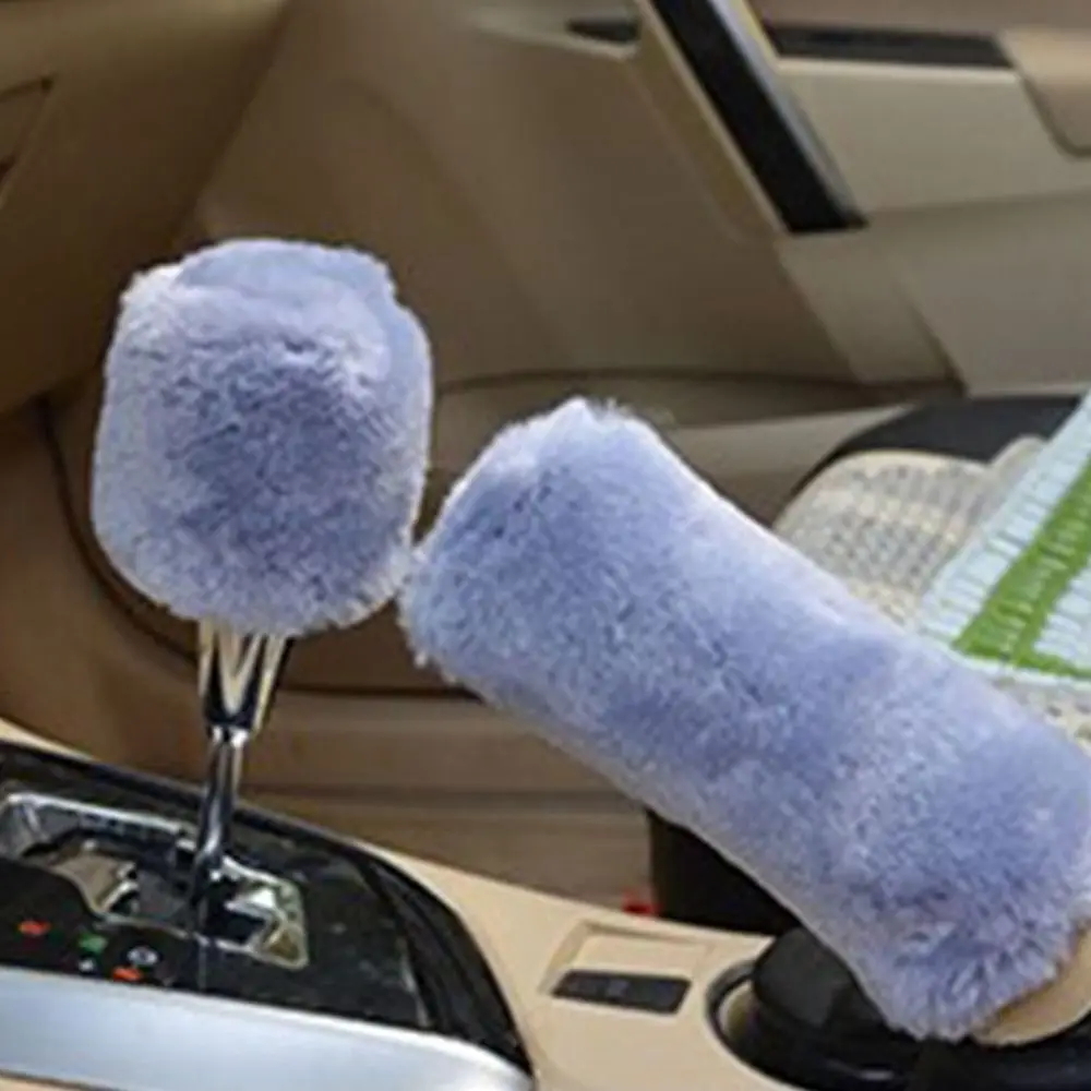 1 Pair of Soft Plush Handbrake Cover Set Plush Thickening Car Handbrake Cover Replaceable Warm Grip Covers