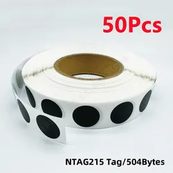 Black NFC Stickers - 25mm NTAG215 Universal Label RFID Tags, ISO14443A13.56MHz - Ntag215 (Black 50Pcs)