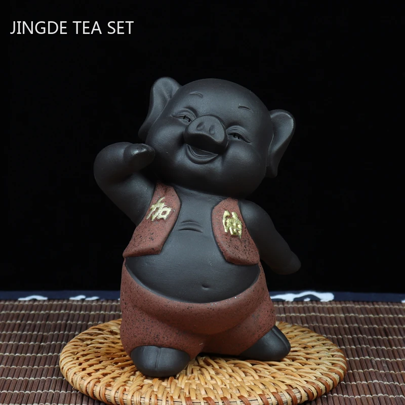 Creativity Purple Clay Tea Pet Decoration Cute Pig Tea Table Ornament Home Flower Pot Decor Crafts Tea Ceremony Accessories