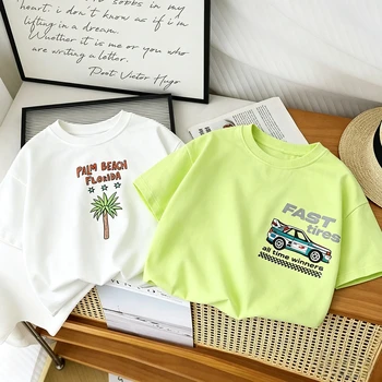 Toddler Fast Tires Race Car Print Double Sided T Shirt Boys Girls Cotton Short Sleeve Tee Trendy Racing Graphic Casual Kids Tops 1
