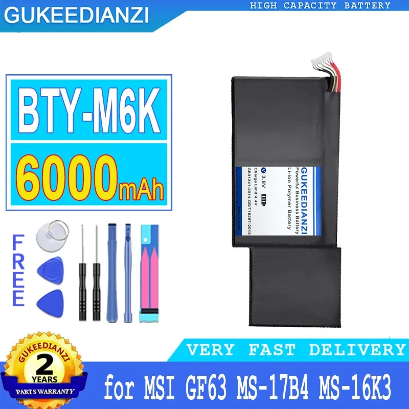 

GUKEEDIANZI Battery for MSI, BTY-M6K, BTYM6K, MS-17B4, MS-16K3, GS63VR-7RG, GF63 Thin 8RD, 8RD-031TH, 8RC, GF75 3RD, 6000mAh