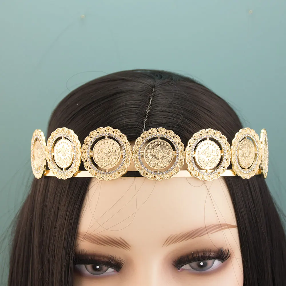 Poyasa Arabic Coin Head Piece Algeria Crown For Women Gold