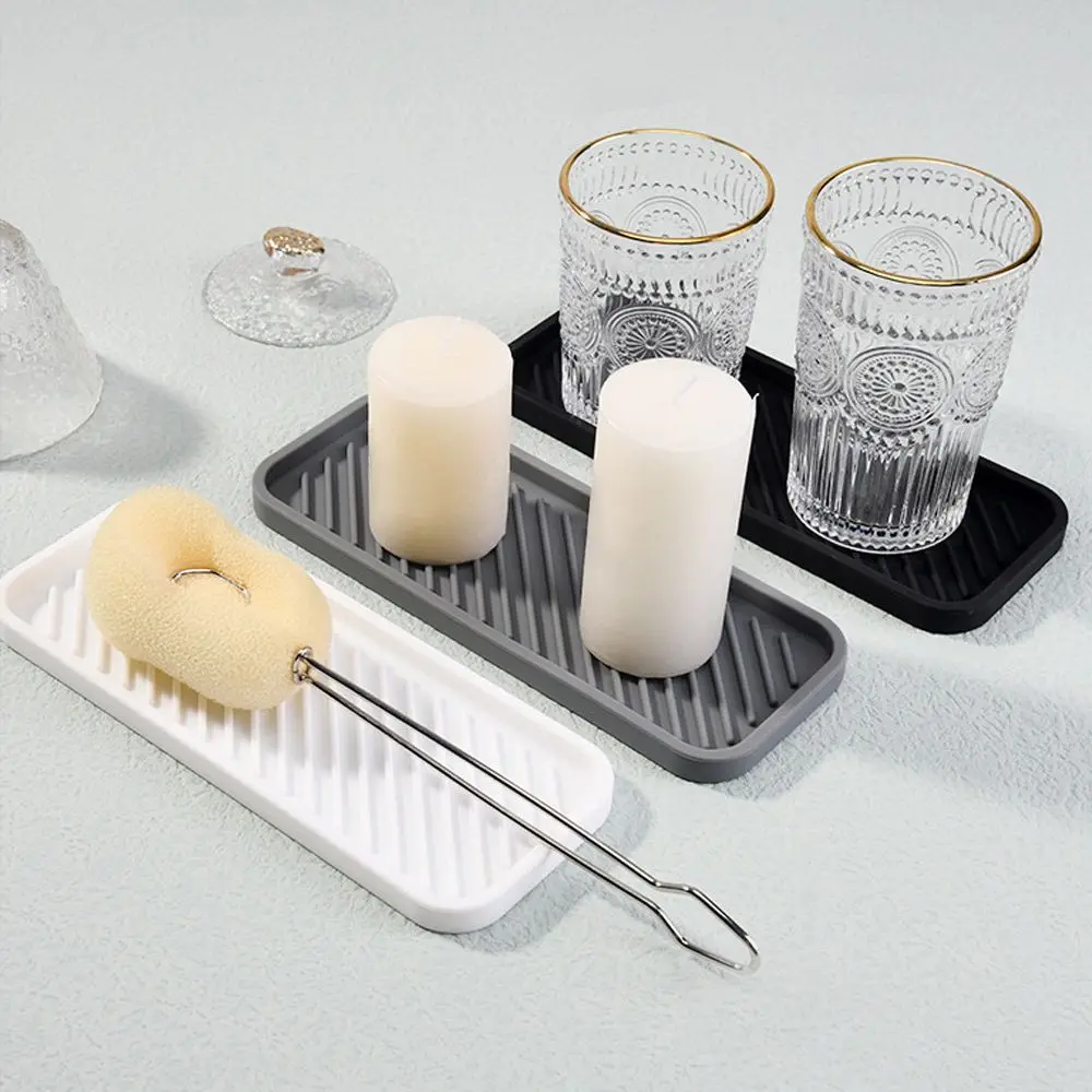 Kitchen Sink Silicone Tray Soap Dish Holder With Built-in Drain Lip Draining Countertop Sink Scrubber soap holder soap dish rack shower soap tray