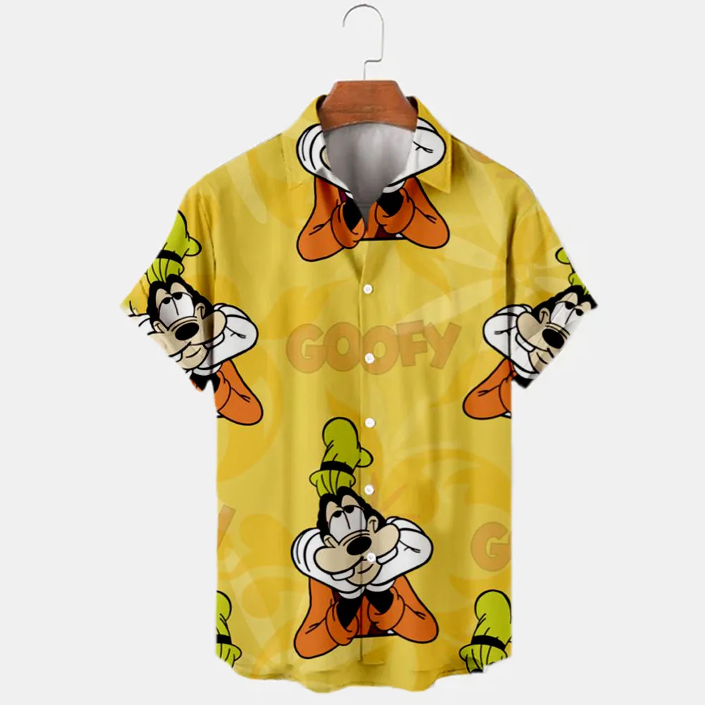 Donald Duck cartoon 3D printing summer street new short-sleeved lapel shirt slim men's fashion Harajuku casual men's tops y2k