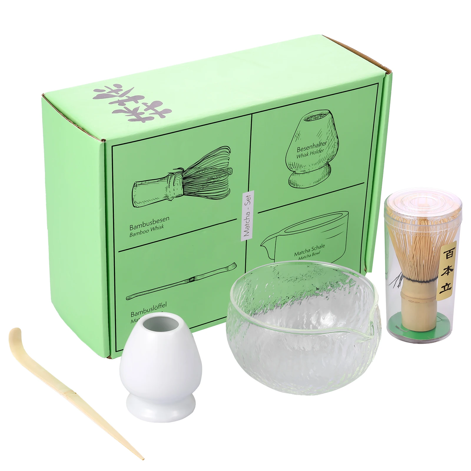 Japanese Matcha Bowl Hammer Textured Glass TeaBowl Tea Set Accessories Handmade Matcha Powder Brush Tool Tea Whisk Bowl Holder