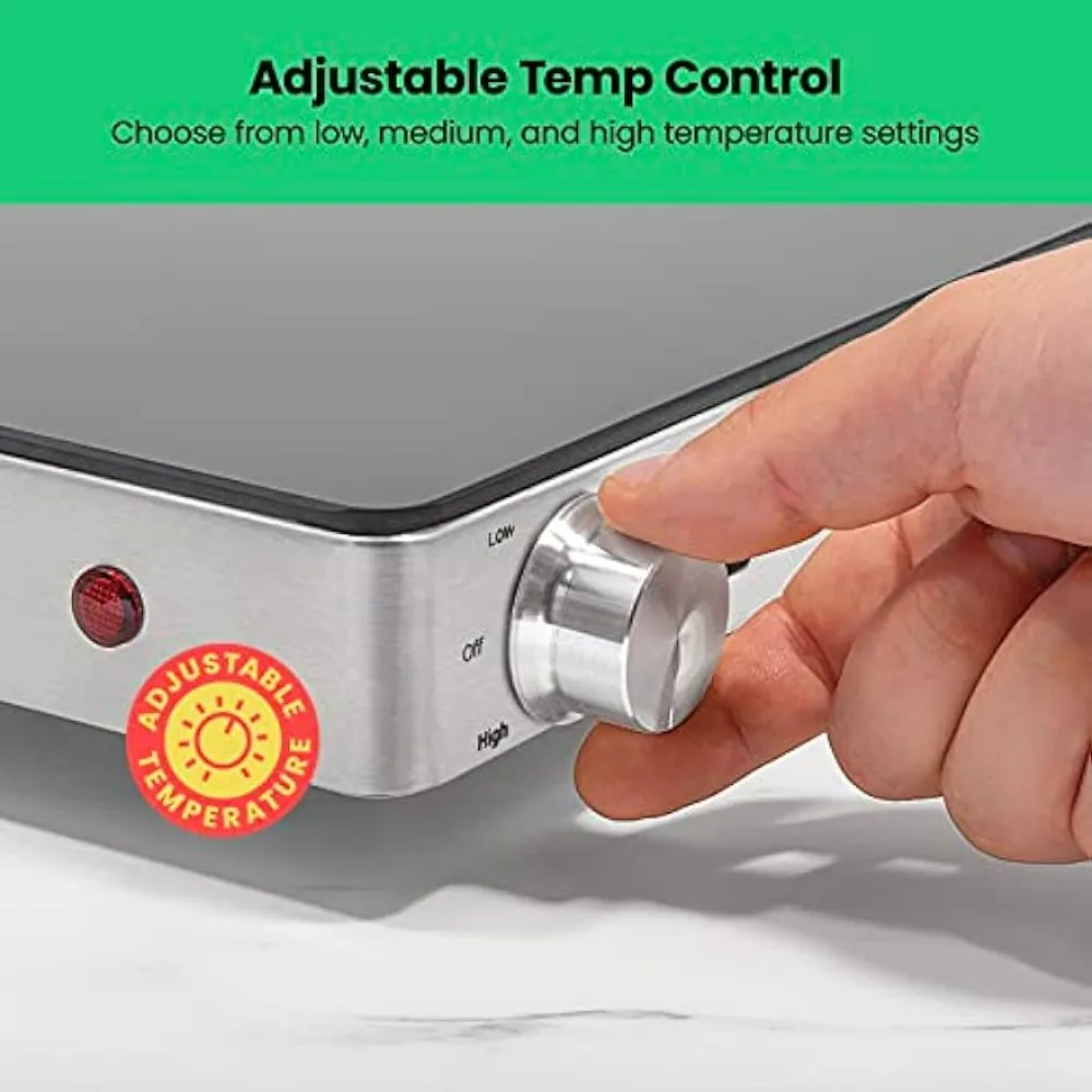 Chefman Electric Warming Tray with Adjustable Temperature Control, Glass Top Large 21&rdquo;x16&rdquo; Surface Keeps Food Hot,Black