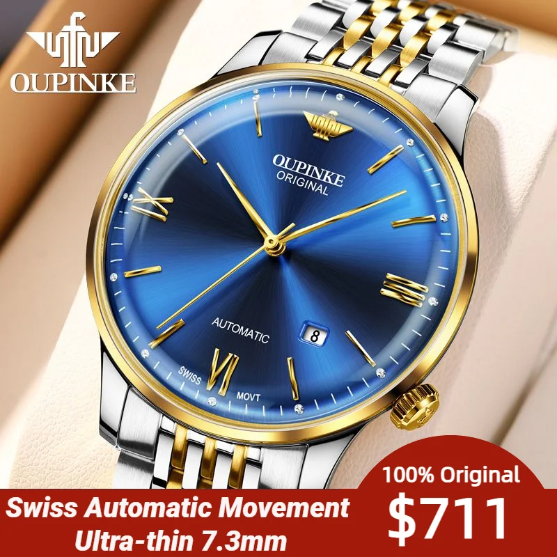 OUPINKE Ultra Thin Watch Men Automatic Original Luxury Man Sapphire Crystal  Waterproof Mechanical Watch for Man Fashion Reloj