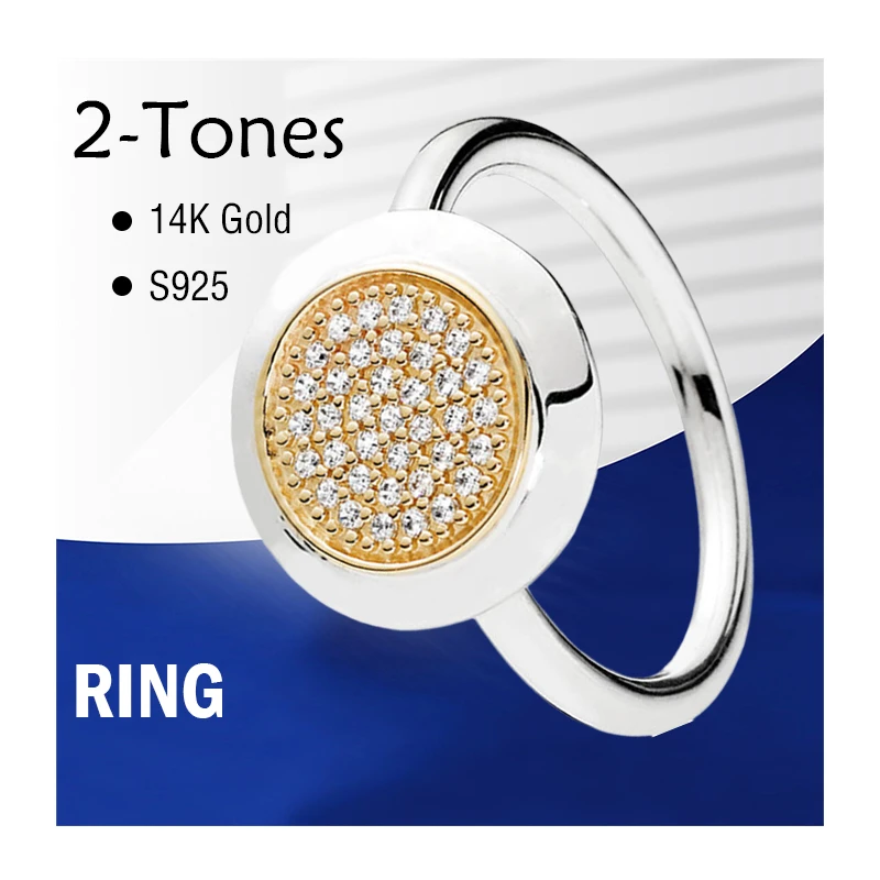 

Classic Two Tones Statement Wedding Rings For Women 14K Gold 925 Sterling Silver Fine Jewelry Pave-Setting Zircon Stones Logo