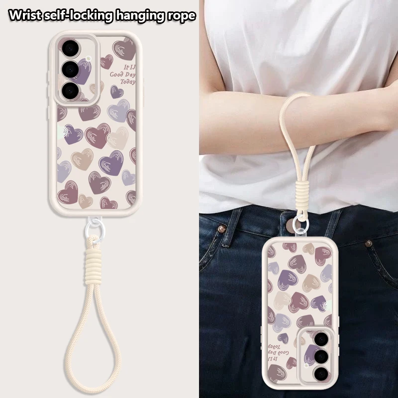 Chic Heart Patterned Soft TPU Lanyard Phone Case