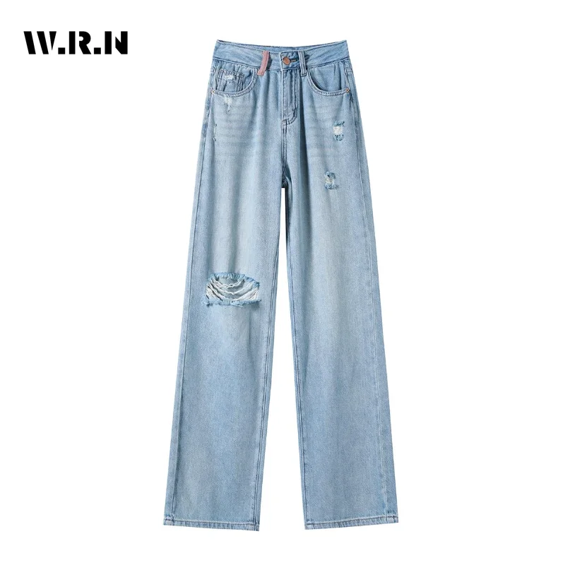 

2023 Summer Harajuku Streetwear Style High Waist Vintage Y2K Loose Jeans Pants Women's Wide Leg Baggy Ripped Denim Trouser