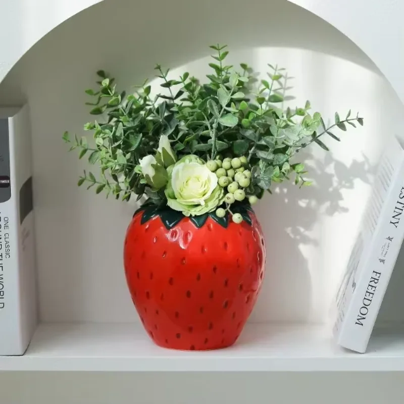Strawberry Creative Vase Flower Ceramic Pot Planter Floral Holder Decorative Fruitcenterpiece Table Succulentart Decor Pottery 2