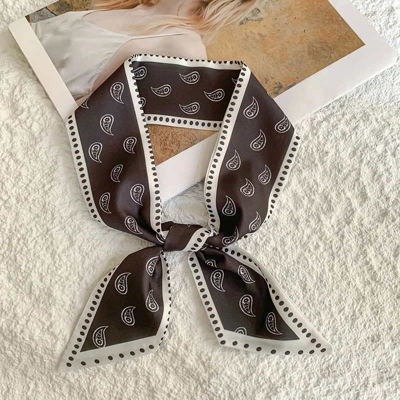 Neuer luxuriöser schmaler kurzer Seidenschal für Damen, dünne Schals, Paisley-Haarband, kleine Tasche, Krawatte, Hangbag-Griff, Band, Kopftuch – Detail 10