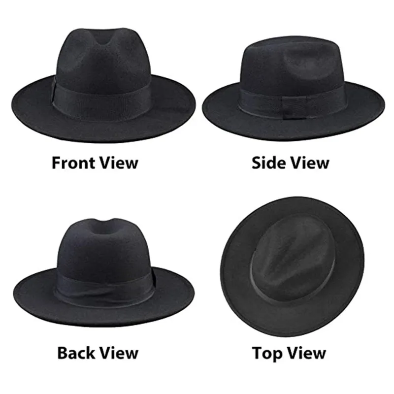 Wool Felt Hat Breathable Solid Color Elastic Fedora Unisex Wide Brim Jazz