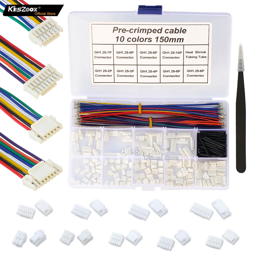 Keszoox-conectores com Cabo Pré-crimped Kit de Alojamento Jst gh Molex 125 mm