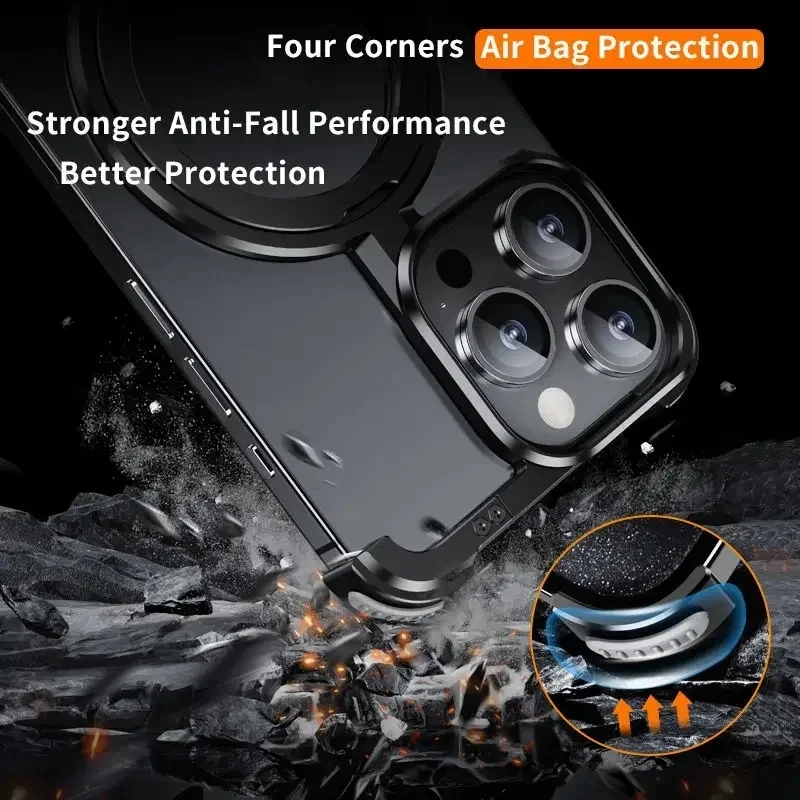 Rotating Bracket Magnetic Phone Case For iPhone 15 13 14 12 Pro Max 15 14 Plus Bumper Magsafe Wireless Charging Cellphone Covers