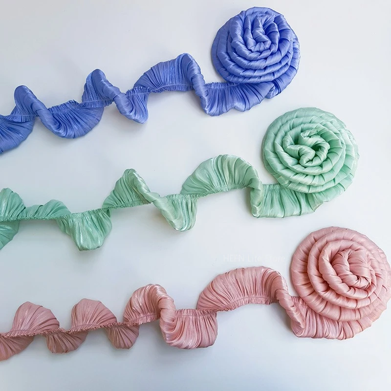 Glitter Super Soft Crystal Satin Double Layer Pleated Ruffle Lace DIY Ladies Kids Clothes Skirt Home Textile Sewing Decoration