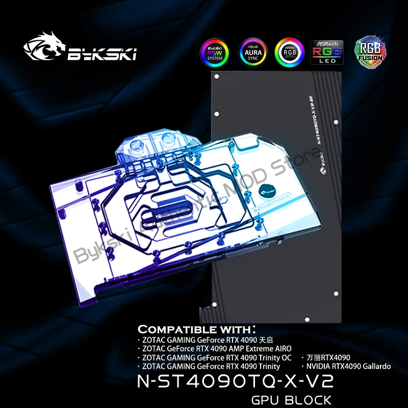 Bykski N-ST4090TQ-X-V2 GPU Water Block For Zotac GAMING RTX 4090 AMP/  Trinity OC /Apocalypse GPU Water Cooler,12V RGB/5V ARGB - AliExpress