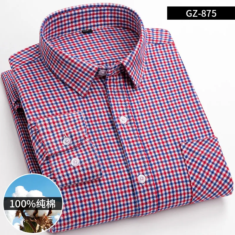 2023 New 100% Cotton Sanding Fabric  Men Casual Plaid Flannel Shirt Long-Sleeved Vintage Shirt Men\'s with Pocket