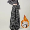 Winter Lady Camouflage High Waist Thermal Jeans Female Snow Warm Plush Denim Pants Girls Chic Straight Leg Fleece Trousers