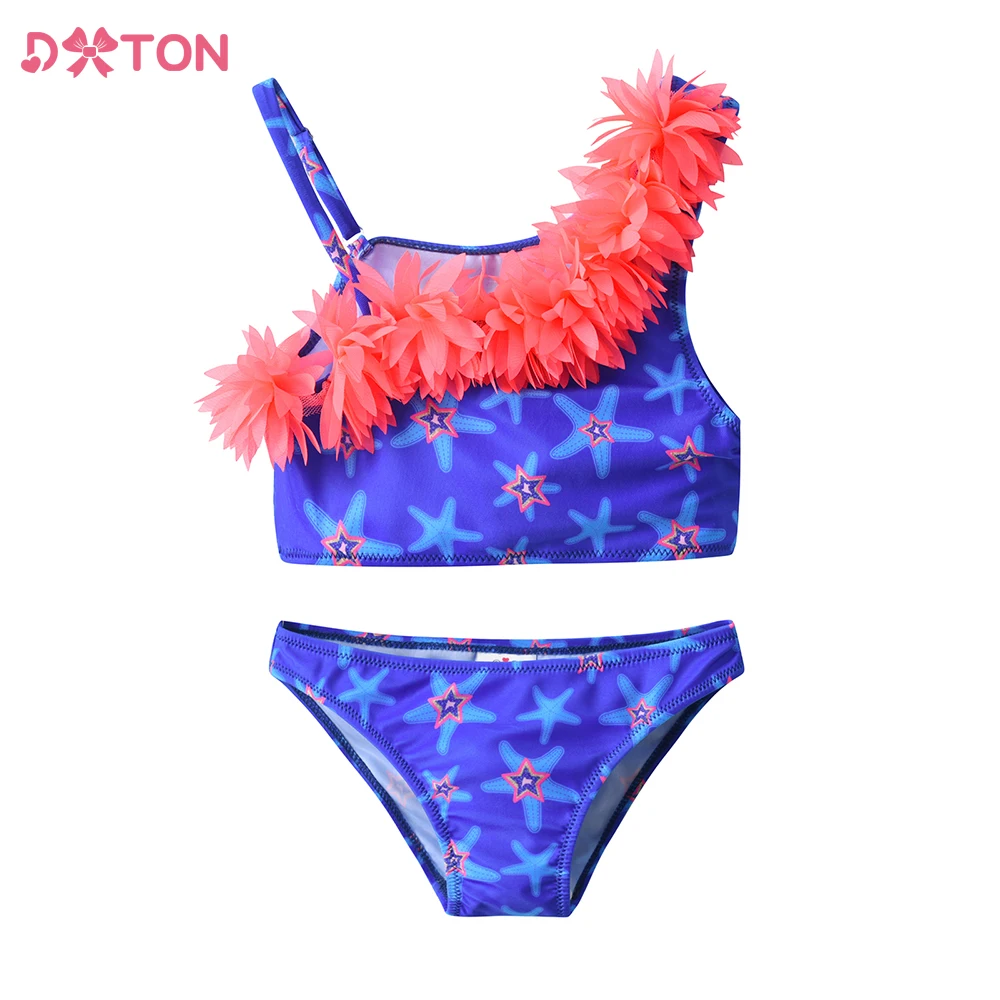 

DXTON Girls Swimwear Off Shoulders Summer Starfish Printed Bikini Sets Kids 2 pcs Swimsuits Toddler Beachwear Kids Bathing Suits
