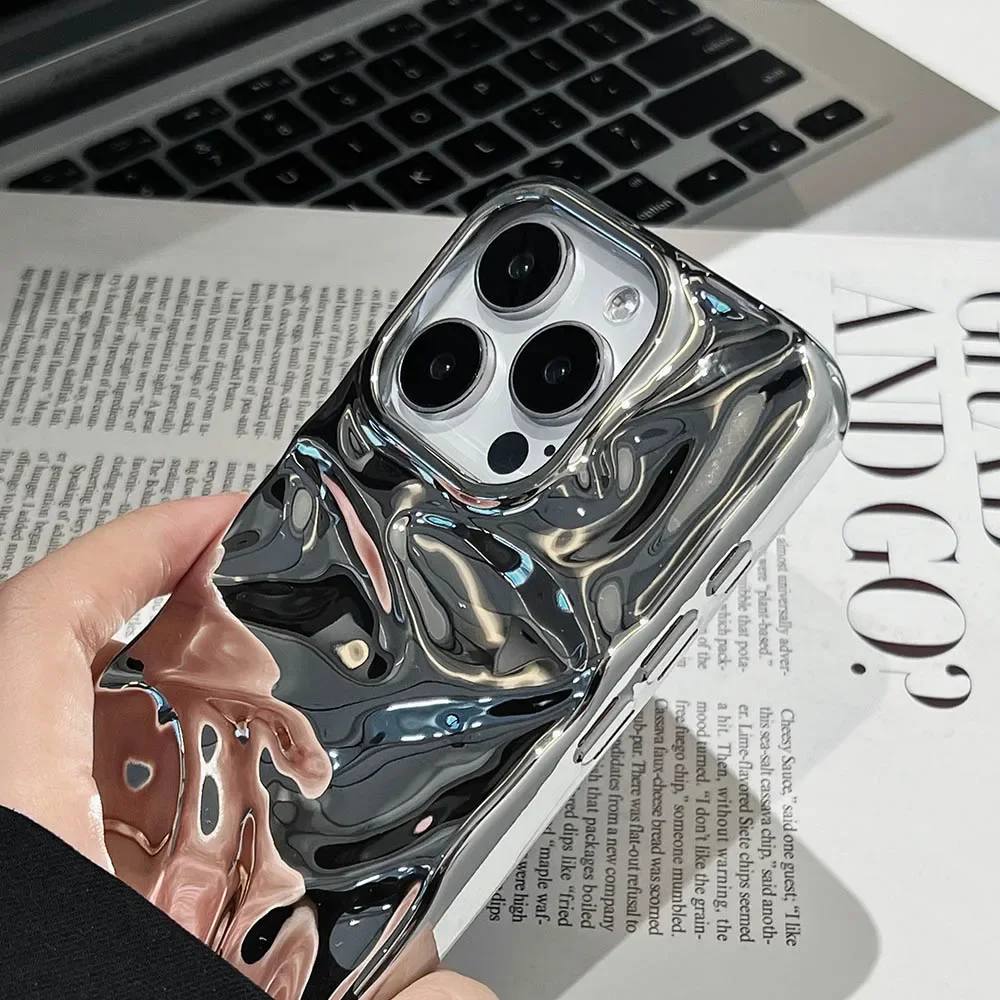 Electroplate Silvery 3D Wrinkle Phone Case - Purple Water Ripple Shockproof Soft Cover