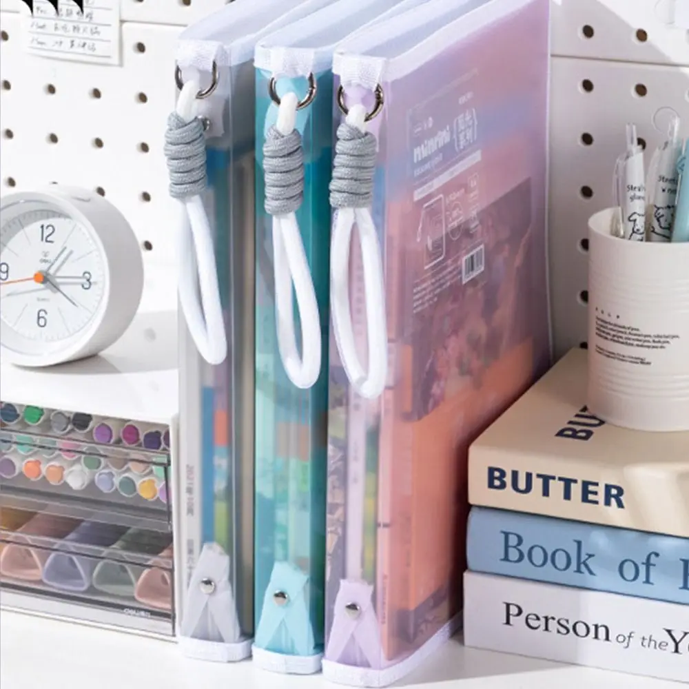 끈이 달린 다채로운 투명 A4 지퍼 파일 가방 대용량 보관 가방 파일 폴더 가방 사무실 학교 용품