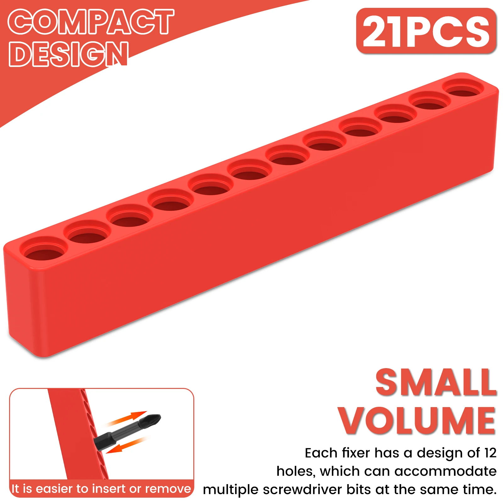 21PCS Bit Holder Organizer 12 Holes Hex Screwdriver Bit Holder 1/4 Inch Storage Rack Rubber Screw Driver Head Organizer Tool