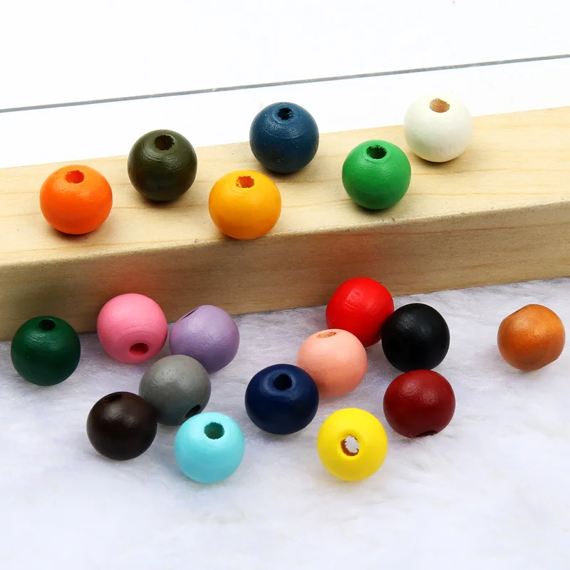 Cuentas espaciadoras de bolas de madera redondas Multicolor, 10-50