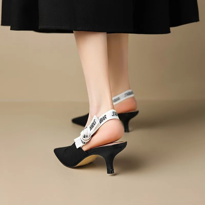 Women Sexy Pointed Toe Sandals Spring Fashion Slingback Shoes New Luxury Mid Heels Slippers Flip Flops Mujer Pumps Slides