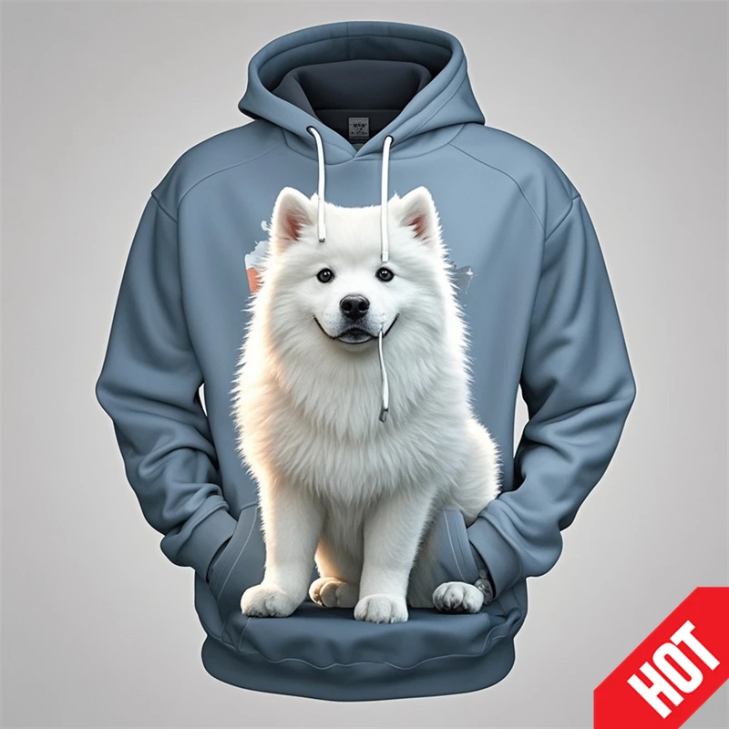 thumbnail image 1 of Sudadera con capucha con estampado 3D de anime samoyedo para hombre y mujer, divertida, informal, de moda urbana, para niños y niñas, 1 of 5