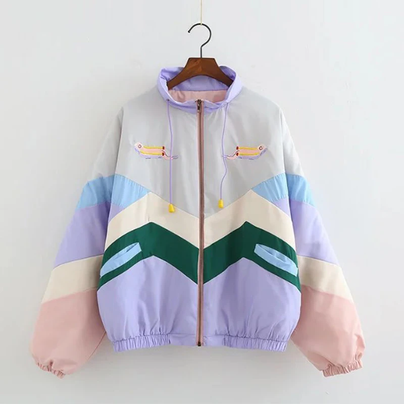 Pastel Bomber Jacket Cute Color-block Jacket Coat Windbreaker Women 90s  Pastel Aesthetic Y2k Outfits / - Jackets - AliExpress