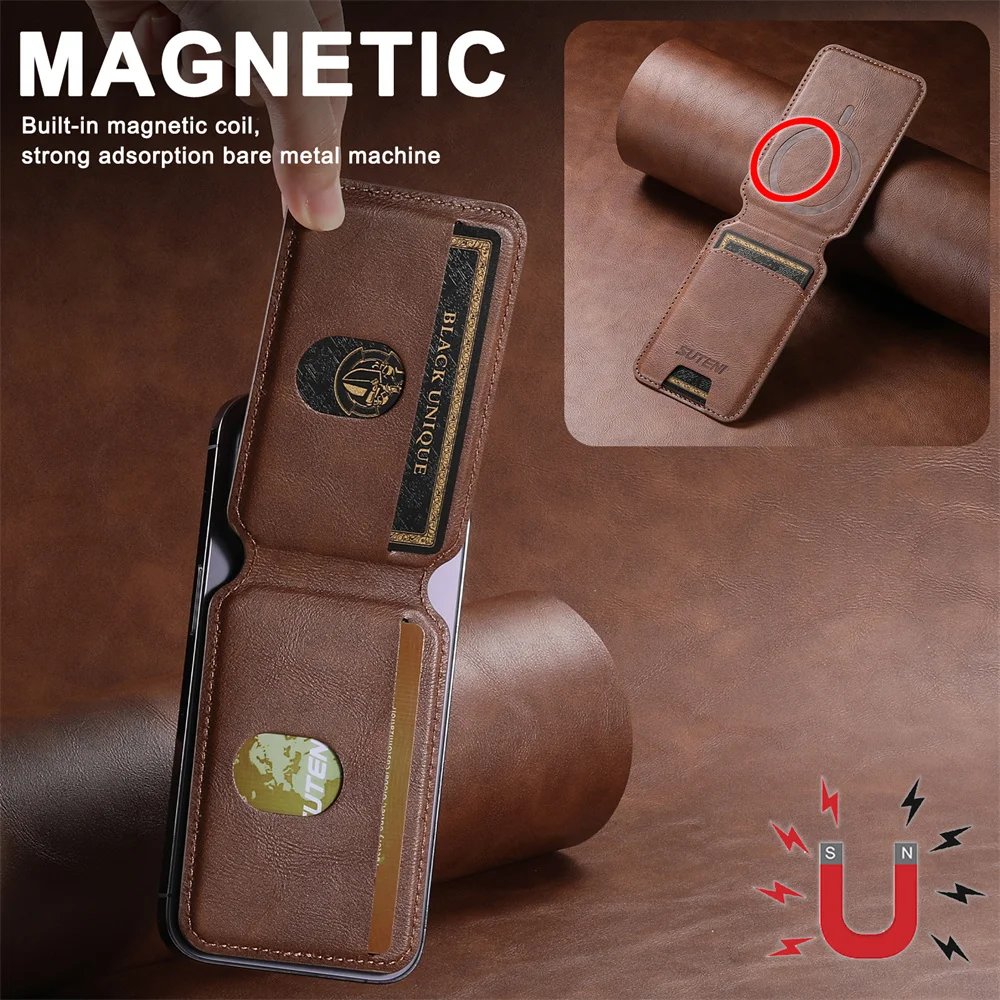 Elegant Magnetic Leather Wallet with Flip Slot Card Holder