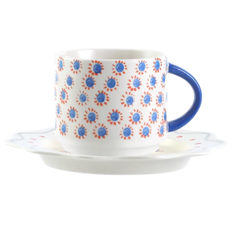 Porcelain Cup for Luxury Coffee, Ceramic Hand-painted Small Flowers, Afternoon Tea Mug, Saucer, Dinnerware, Korean Ins
