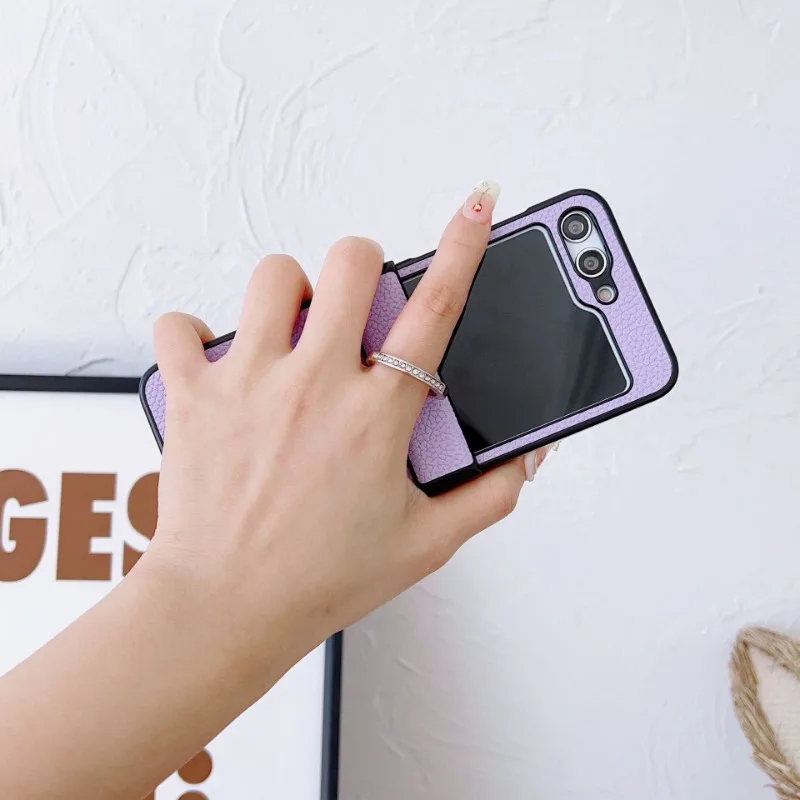 Litchi Patterned Leather Phone Case with Ring Holder and Shockproof Design