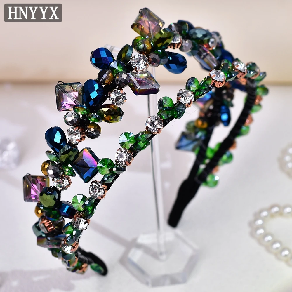 

HNYYX Crystal Headband Luxury Rhinestone Headpiece Shiny Double Row Headwear Women's Party Hair Jewelry Wedding Headdress A72