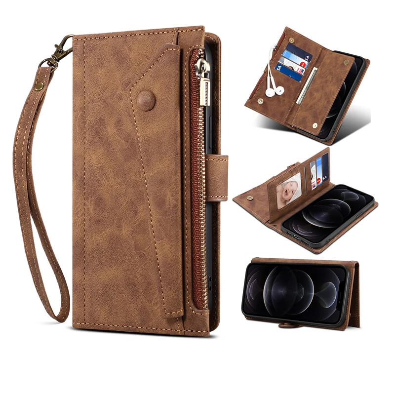 Wallet Shoulder Strap Phone Case for iPhone 15 Pro Max 14 13 12 11 Pro XS XR X Chain Lady Leather Card Pocket Lanyard Flip Cover