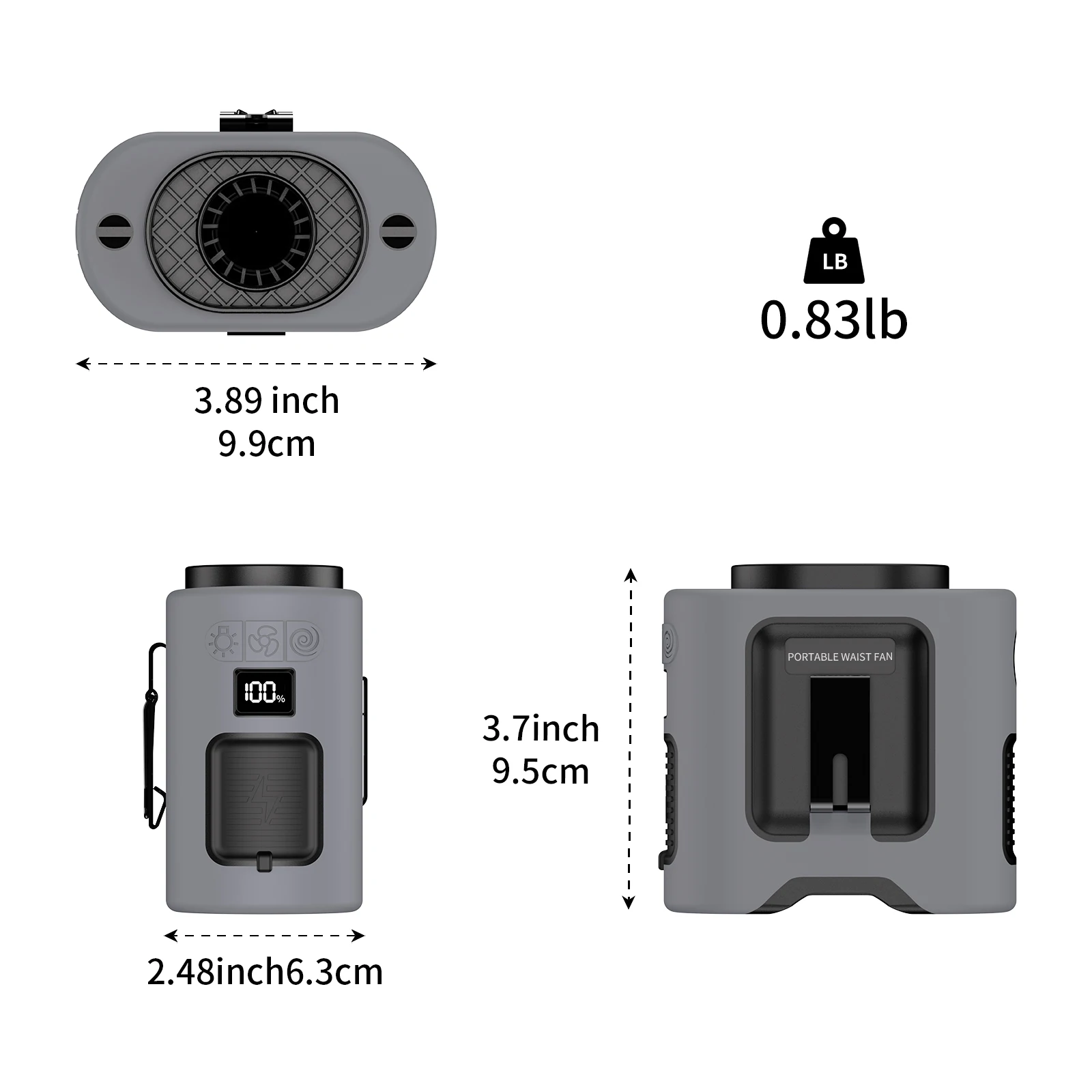 14500mAh Portable Waist Fan 360&deg; Rotating Belt Clip Hanging Neck Fan Strong Wind with Power Bank LED Lighting For Outdoor Sports neck fan
