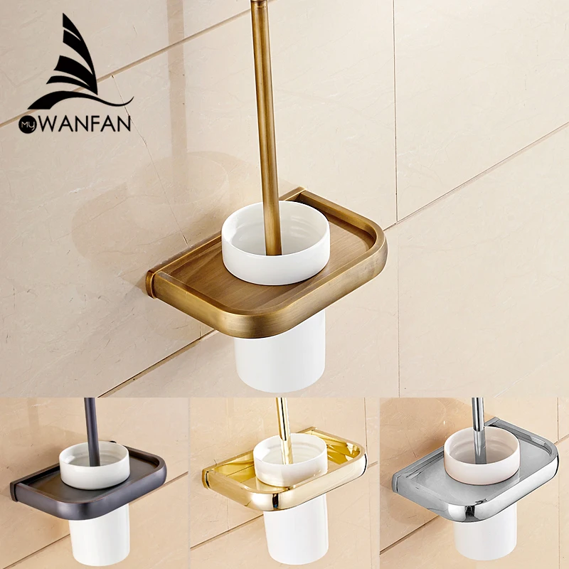 

Toilet Brush Holder 5 Colors Solid Brass Toilet Brush and Holder Set Wall Mounted Ceramic Bathroom Accessories WC Brush F81397