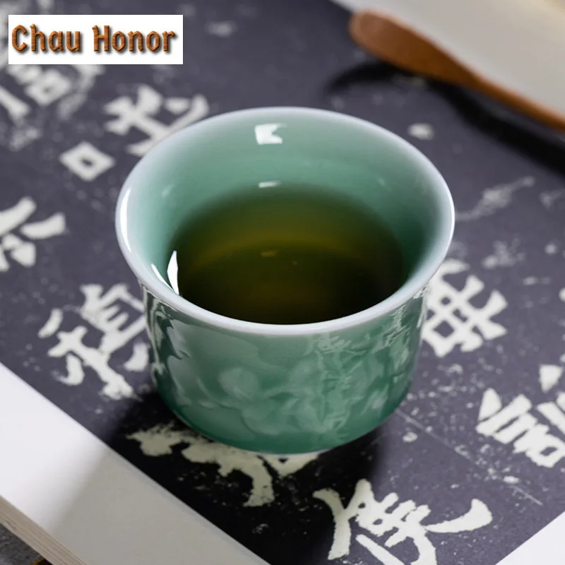 100ml Longquan Celadon Nine Peach Teacup Handmade Tea Bowl Tea Cup Set Tea-tasting Fragrance Cup Jianzhan Master Cups Drinkware