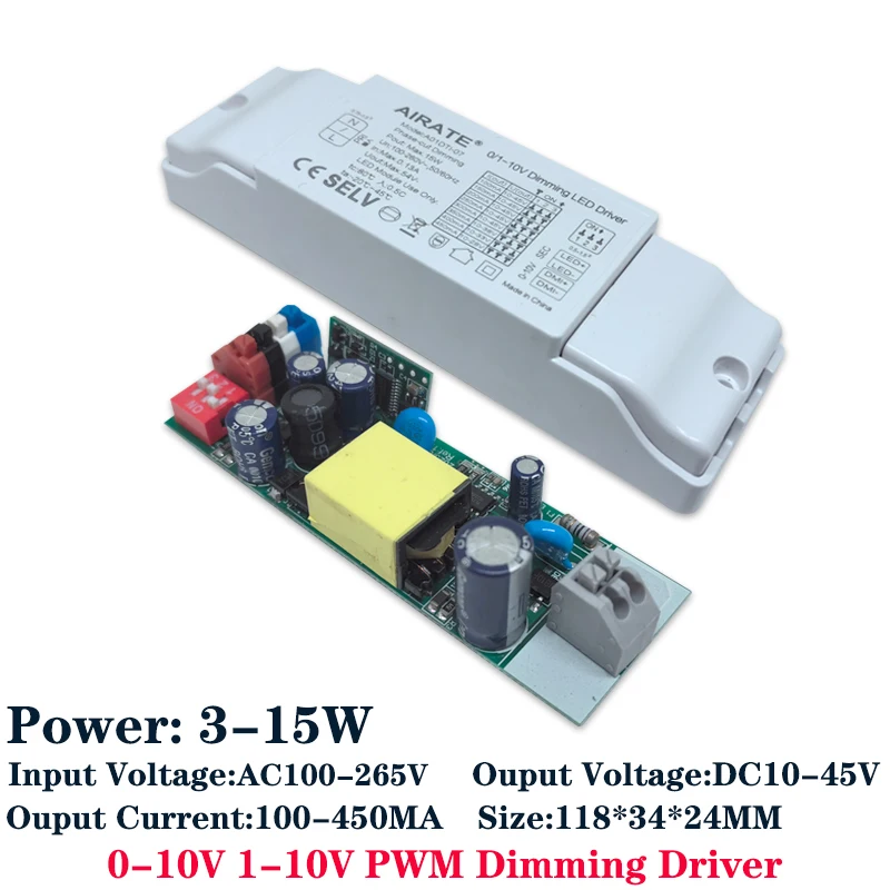 PWM LED 디밍 드라이버, 전원 공급 장치 AC85-265V 딥 스위치, LED 스포트라이트 전구 칩용 전류 조절, 0-10V, 1-10V, 3-48W