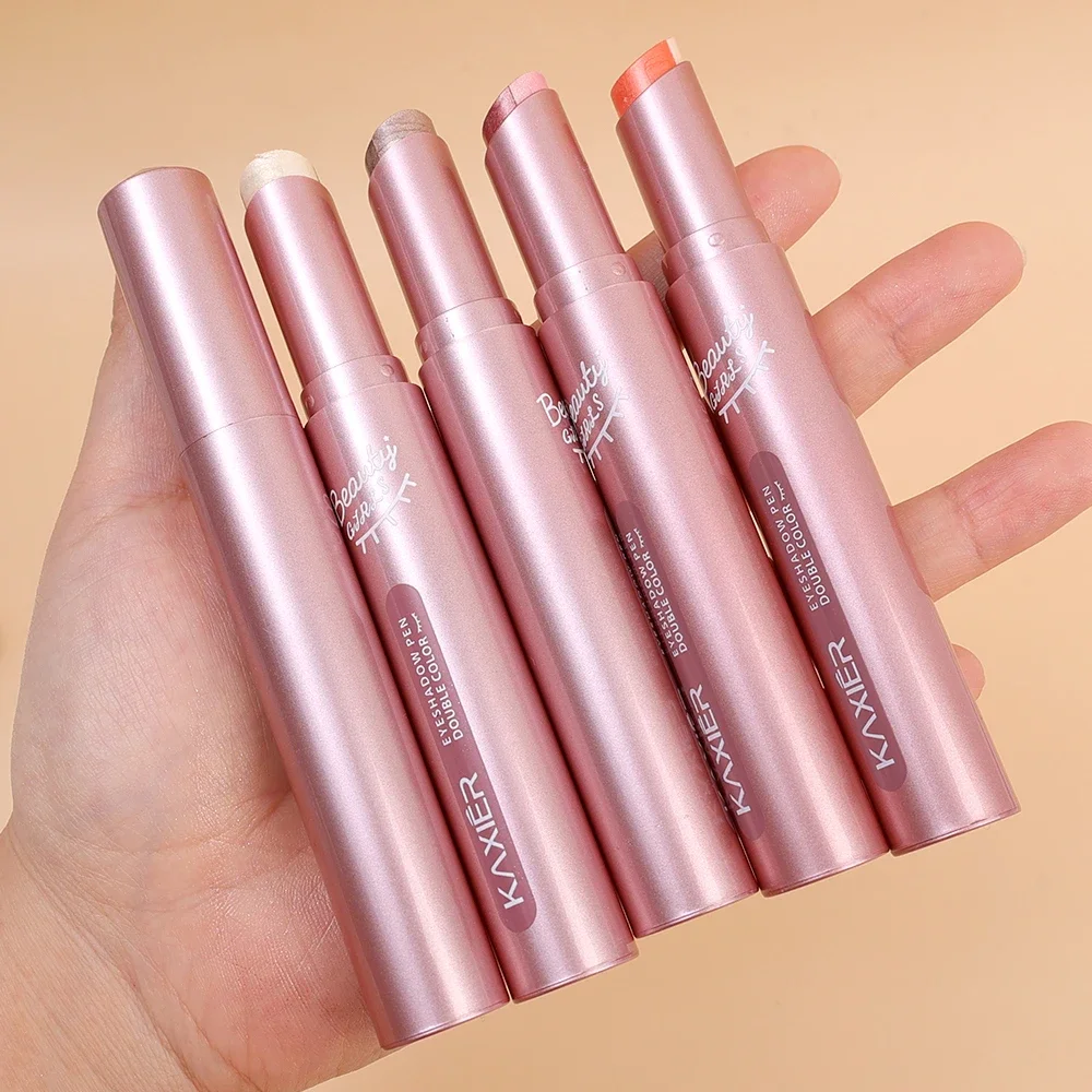 Waterproof Bling Double Color Gradient Velvet Eye Shadow Stick Last Shimmer Metallic Eyeshadow Pen Cosmetics Beauty Makeup Tools