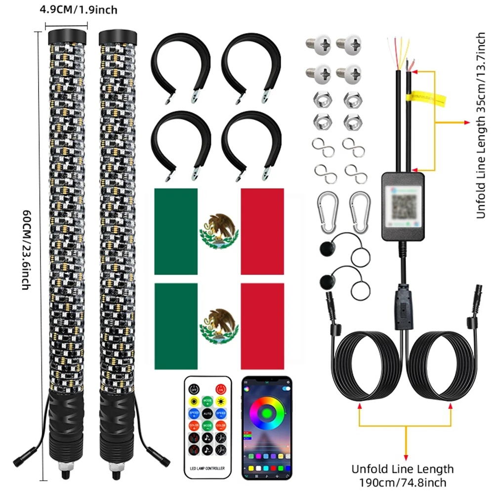 2 Pezzi 1FT A Spirale LED Fat Whip Luce RGB A Caccia Di Fruste Illuminate Per UT