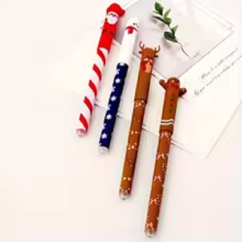 새로운 4Pcs 크리스마스 테마 지울 수있는 젤 펜 귀여운 산타 클로스 눈사람 엘크 진저 브레드 맨 4 색 펜 학생 문구 선물